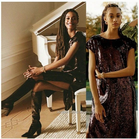 NWT Anthropologie Maeve Kara Sequined Mini Party Dress Small wine burgundy red - Picture 11 of 12